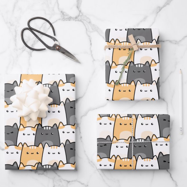 Coachella Cats Yellow And Grey Seamless Pattern Wrapping Paper Sheet (Front)
