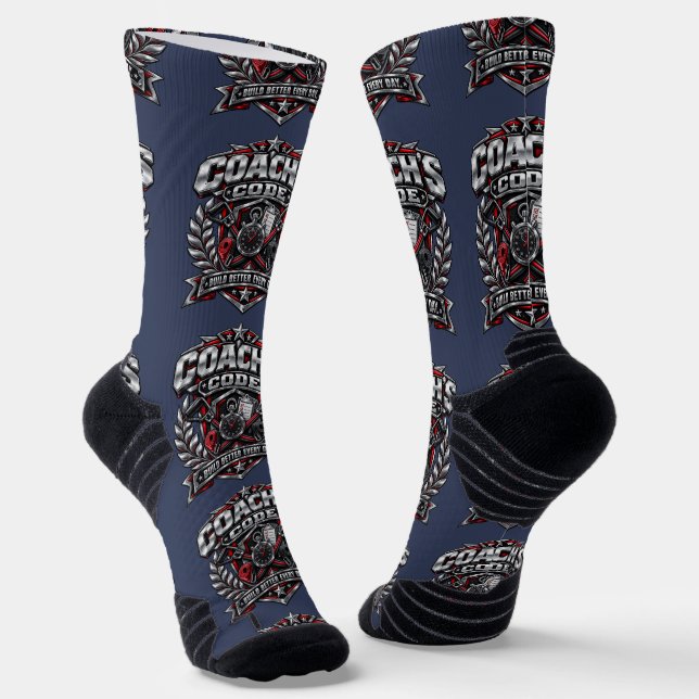 Coach's Code Metallic Fitness Emblem Logo Design Socks (Angled)