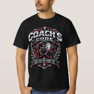 Coach's Code Metallic Fitness Emblem Logo Design T-Shirt