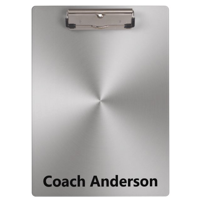 Coach's Name Silver Brushed Metal Look Clipboard (Front)