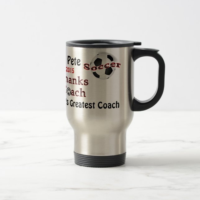Coach's NAME, YEAR, Your Text Soccer Coach Mugs (Right)