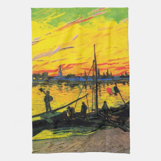 Coal Barges (F437) Van Gogh Fine Art Tea Towel (Vertical)
