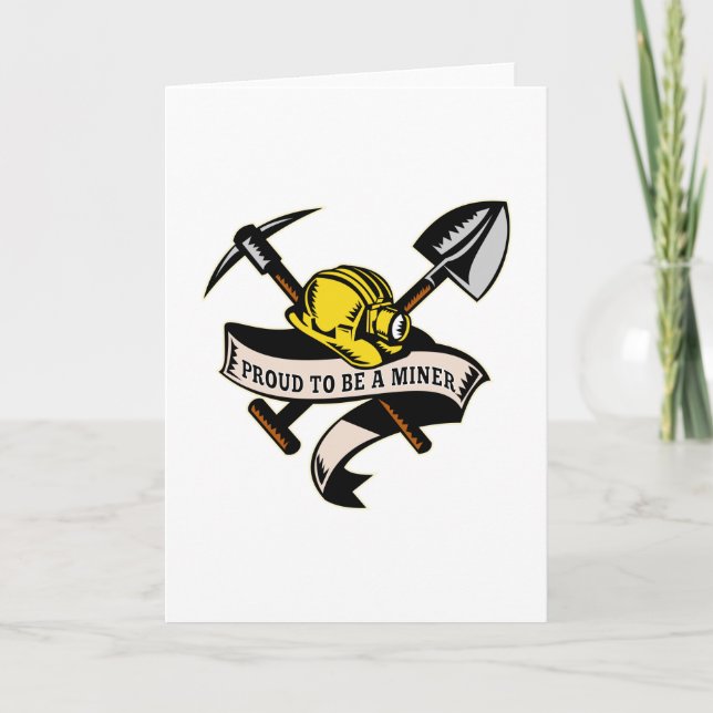 coal miner hat shovel spade pickax scroll card (Front)