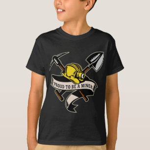 coal miner hat shovel spade pickax scroll T-Shirt