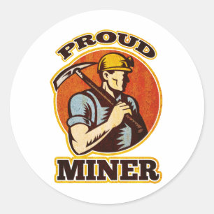 coal miner pick axe retro classic round sticker