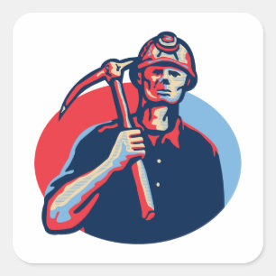 Coal Miner Pick Axe Retro Square Sticker