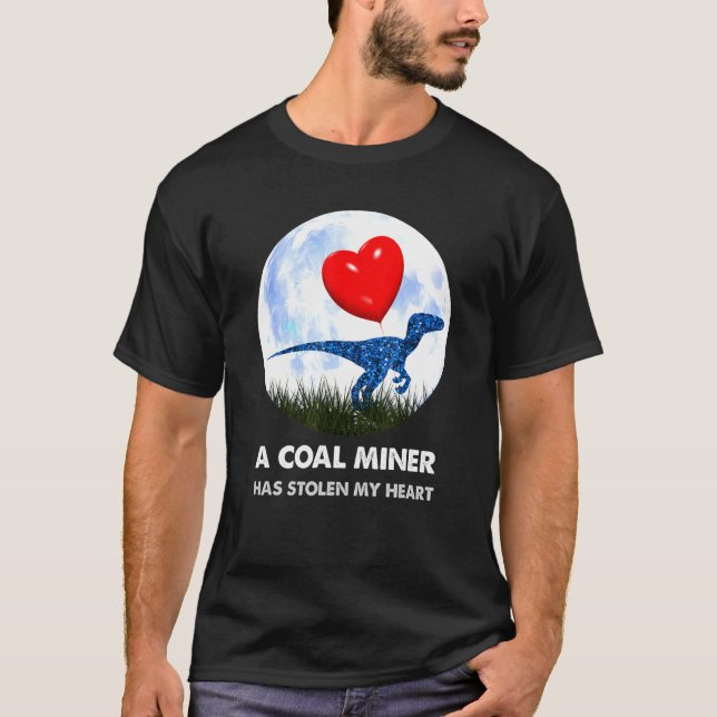 Coal Miner t rex Dinosaur humour T-Shirt (Front)