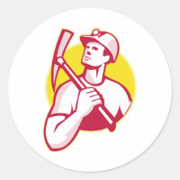Coal Miner With Pick Axe Looking Up Retro