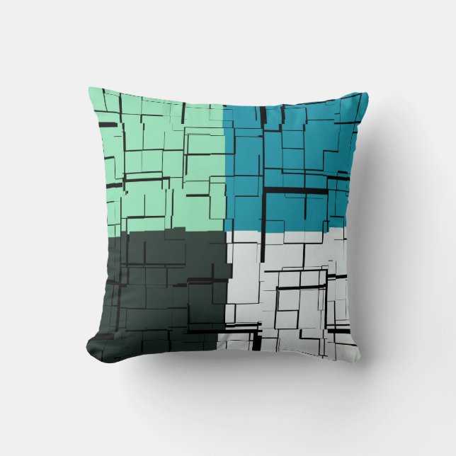 Coal White Teal Green Aqua Blue Modern Pattern Cushion (Front)