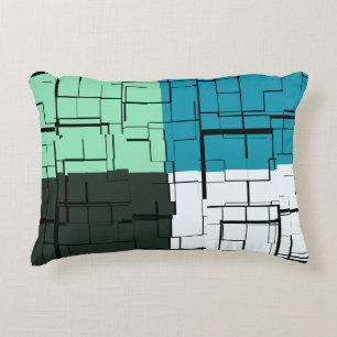 Coal White Teal Green Aqua Blue Modern Pattern Decorative Cushion