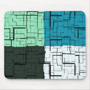 Coal White Teal Green Aqua Blue Modern Pattern Mouse Mat