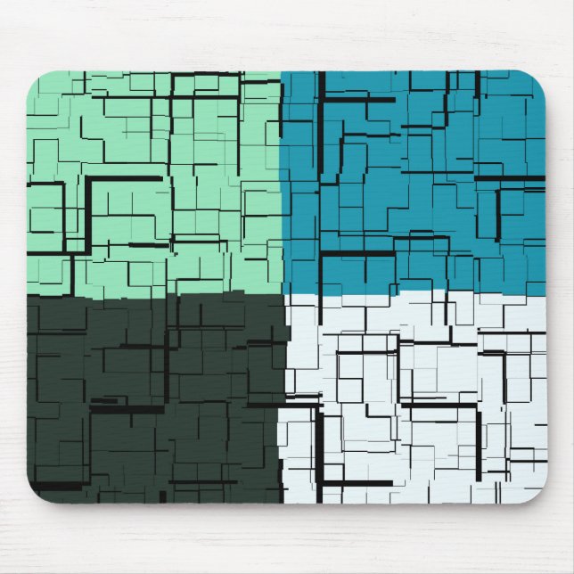 Coal White Teal Green Aqua Blue Modern Pattern Mouse Mat (Front)