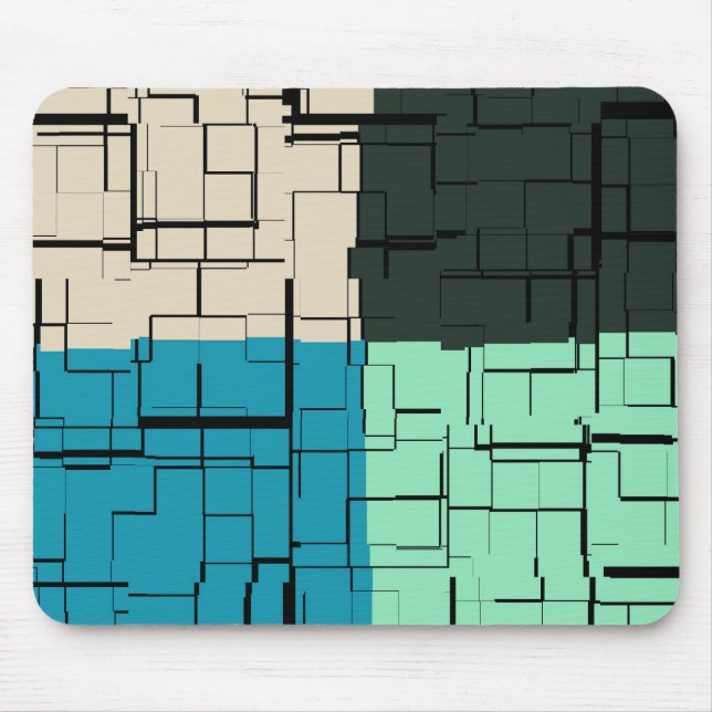 Coal White Teal Green Aqua Blue Modern Pattern Mouse Mat (Front)