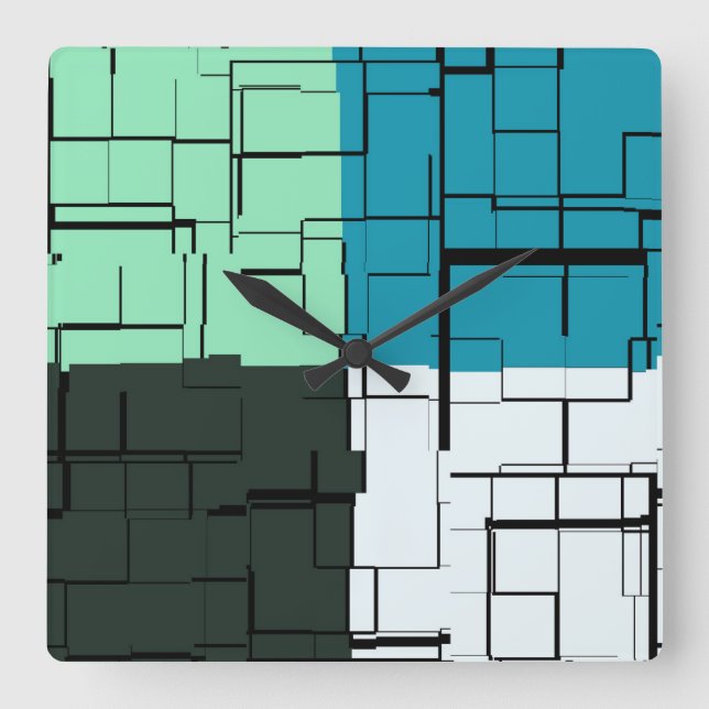 Coal White Teal Green Aqua Blue Modern Pattern Square Wall Clock (Front)