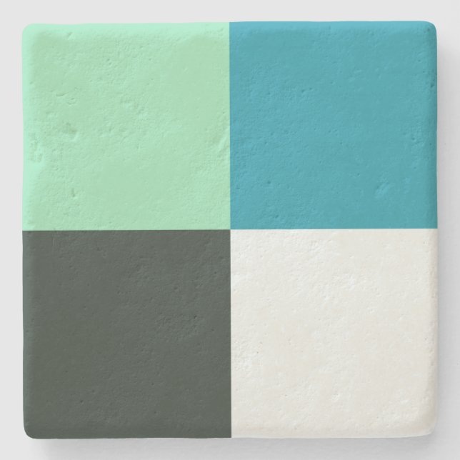 Coal White Teal Green Aqua Blue Modern Pattern Stone Coaster (Front)