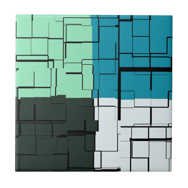 Coal White Teal Green Aqua Blue Modern Pattern Tile (Front)