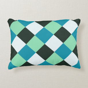 Coal White Teal Green Blue Aqua Turquoise Plaid Decorative Cushion