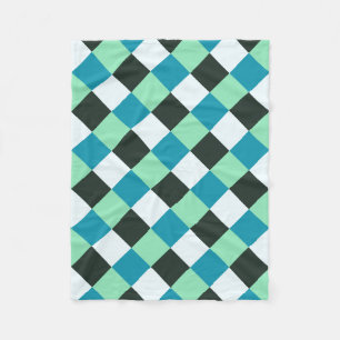 Coal White Teal Green Blue Aqua Turquoise Plaid Fleece Blanket
