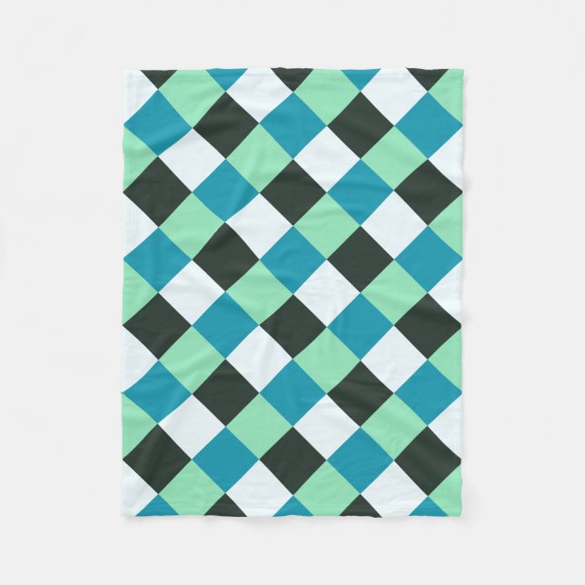 Coal White Teal Green Blue Aqua Turquoise Plaid Fleece Blanket (Front)