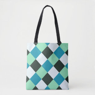 Coal White Teal Green Blue Aqua Turquoise Plaid Tote Bag