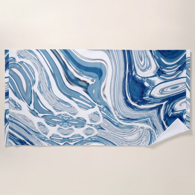 coast beach nautical waves watercolor blue swirls beach towel (Front)