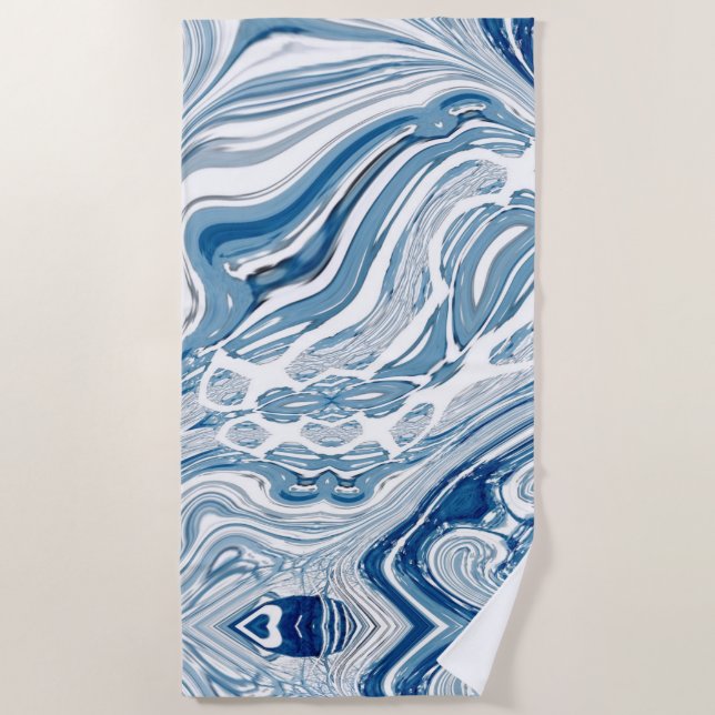 coast beach nautical waves watercolor blue swirls beach towel (Front)