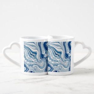 coast beach nautical waves watercolor blue swirls coffee mug set