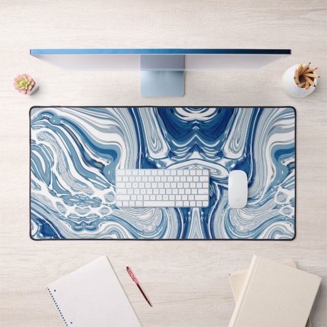 coast beach nautical waves watercolor blue swirls desk mat (Office 1)