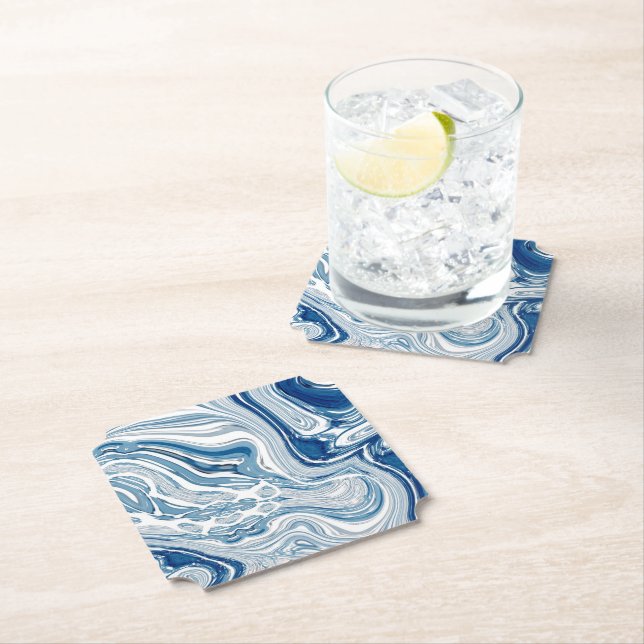 coast beach nautical waves watercolor blue swirls paper coaster (Insitu)