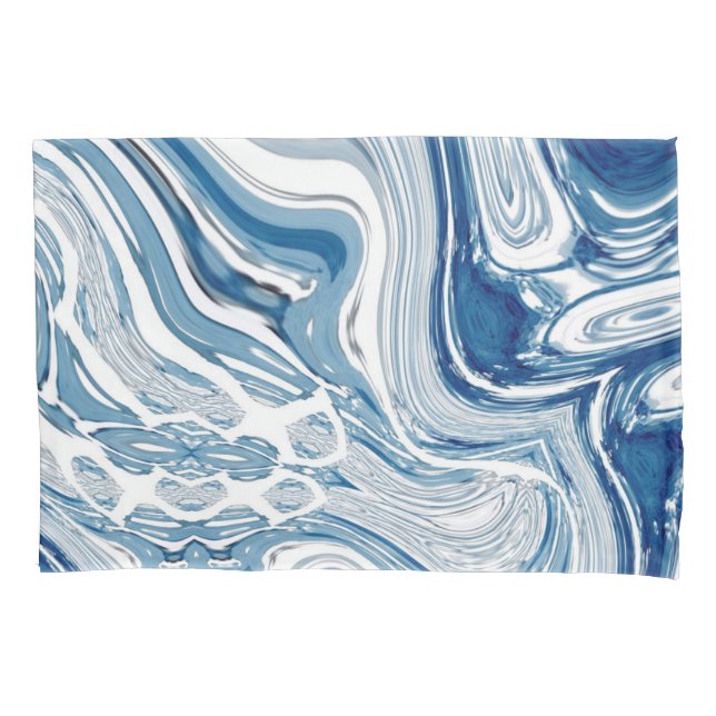 coast beach nautical waves watercolor blue swirls pillowcase (Front-Left)