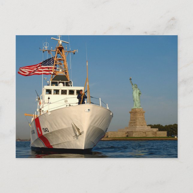 Coast Guard and the Liberty Statue Postcard (Front)