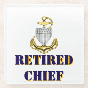 Coast Guard Chief Retired Glass Coaster