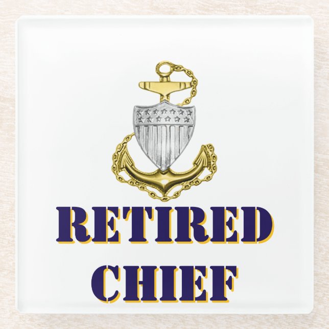Coast Guard Chief Retired Glass Coaster (Front)