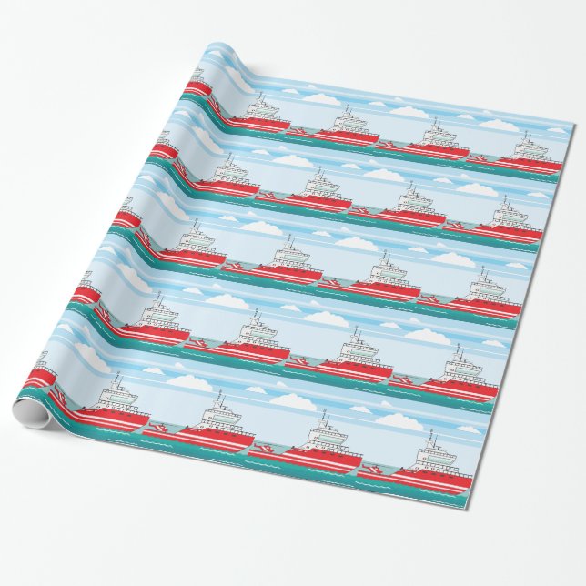 Coast guard ship with helicopter wrapping paper (Unrolled)