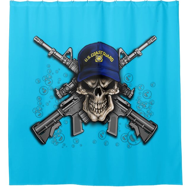 Coast Guard Skull Shower Curtain (Front)