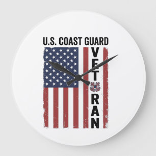 Coast Guard Veteran Flag Vintage Vector Design_1 Large Clock