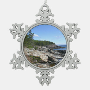 Coast of Bar Island at Acadia National Park Snowflake Pewter Christmas Ornament