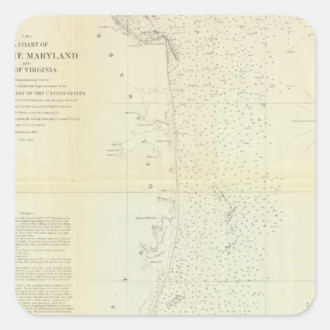 Coast of Delaware, Maryland, pt of Virginia Square Sticker (Front)