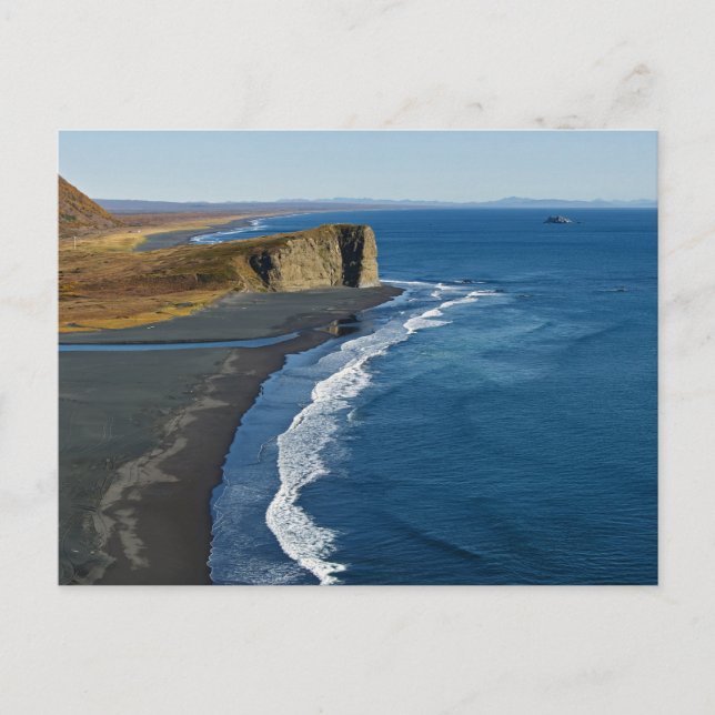 Coast of ocean with black volcanic sand on beach postcard (Front)
