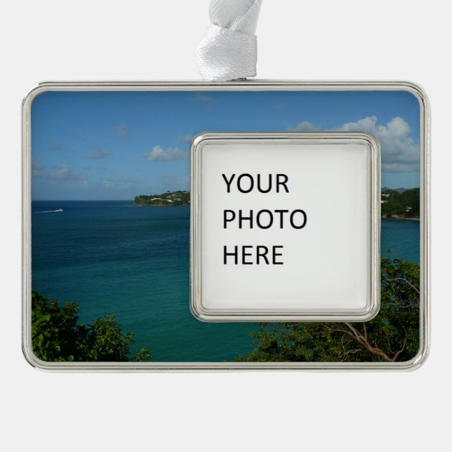 Coast of St. Lucia Caribbean Vacation Photo Silver Plated Framed Ornament (Front)