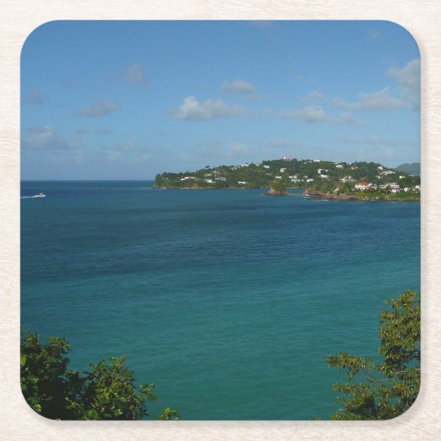 Coast of St. Lucia Caribbean Vacation Photo Square Paper Coaster (Front)