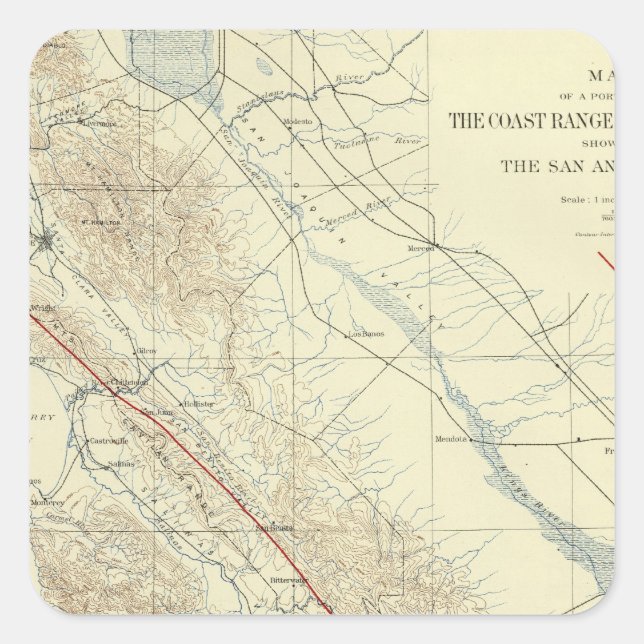 Coast Ranges showing San Andreas Rift Square Sticker (Front)