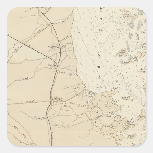 Coast section Barnegat Bay to Tuckerton Chart Map Square Sticker (Front)
