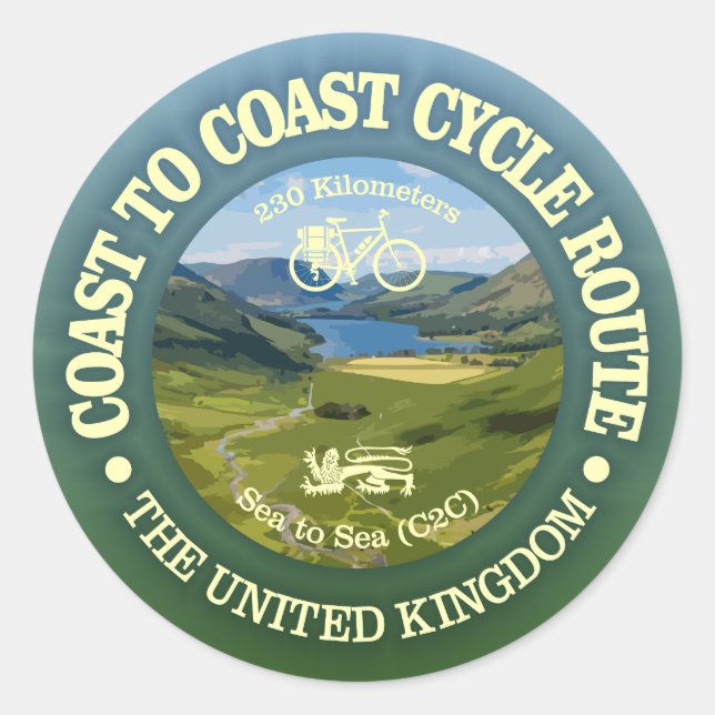 Coast to Coast "C2C" (cycling c) Classic Round Sticker (Front)