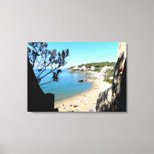 Coast with beach and hotels.  Digital art, paintin Canvas Print