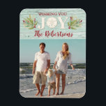 Coasta Beach Christmas Photo Magnet<br><div class="desc">A beautiful beach themed Christmas magnet greeting card with the message,  Wishing you Joy inside.  This card is decorated with a sand dollar,  holly and sea grasses. Personalise it for your coastal Christmas!</div>
