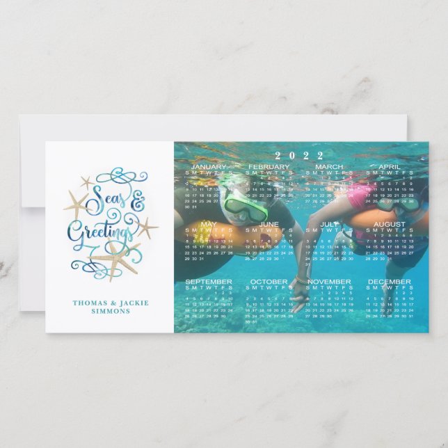 Coastal 2022 Calendar Tropical SEAS and GREETINGS Holiday Card (Front)