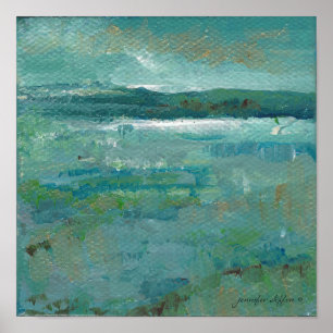 Coastal Abstract Ocean Painting Glossy Poster