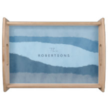 Coastal Abstract Shades of Blue Serving Tray