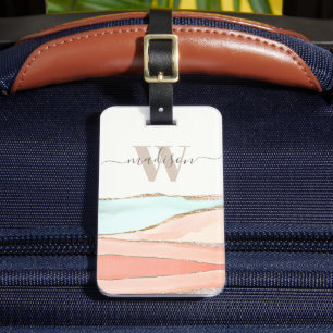 Coastal Abstract Watercolor with Name and Monogram Luggage Tag